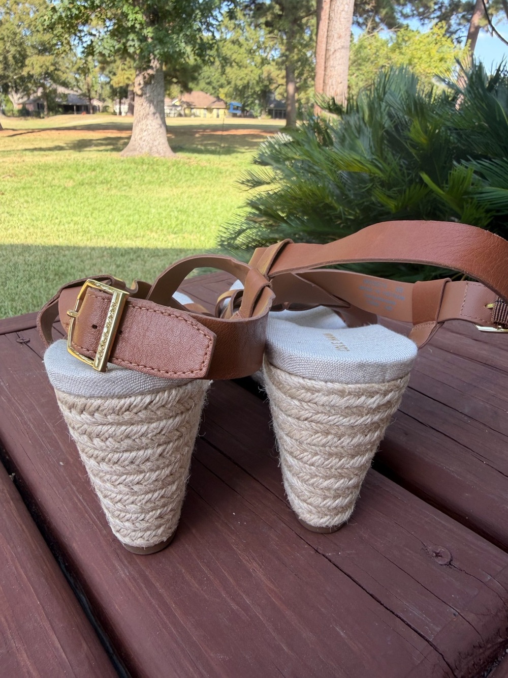 Cole Haan Crystal Honey Leather Espadrille Wedge Sandals Size 8 $150 - Picture 8 of 12
